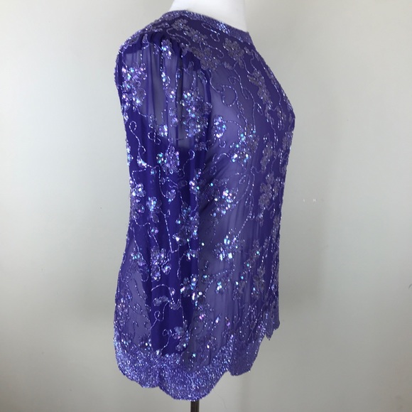 Jack Bryan Purple Beaded Silk Long Sleeve Blouse - Picture 5 of 8